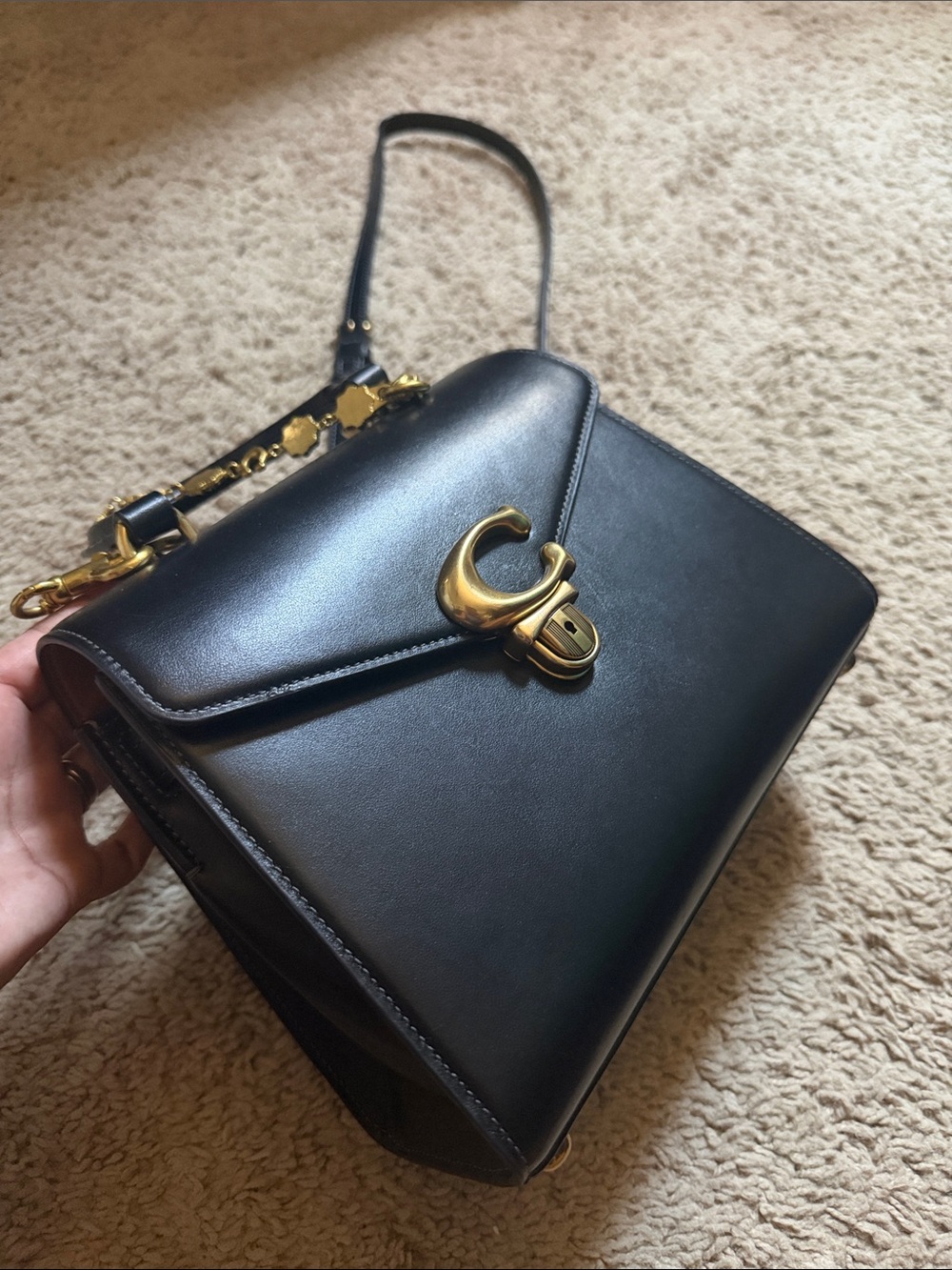 Coach Black Leather Top-Handle Satchel with Signature C - Picture 4 of 16